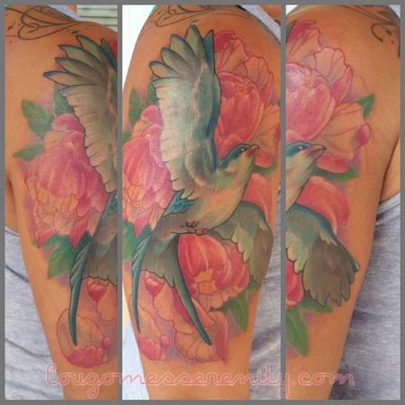 Tattoos - Bird flowers half sleeve - 131538